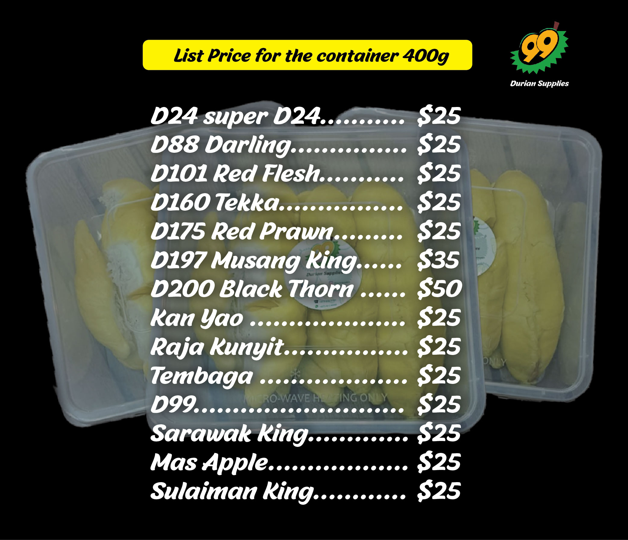 Price list for container 400g